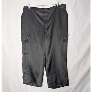 INTEMPO- Women's Black Satin Cargo capri dress pants size 16W Punk Goth Emo